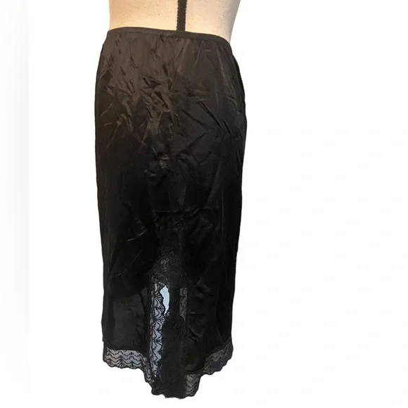 Vintage black double side slit lace bottom half slip. - Picture 1 of 4